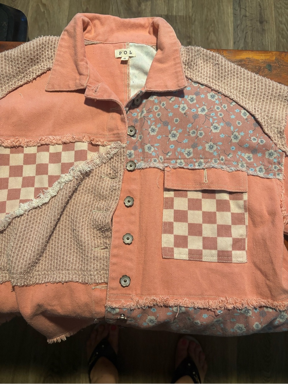 POL Peach Patchwork Button-Down Kids' Shirt